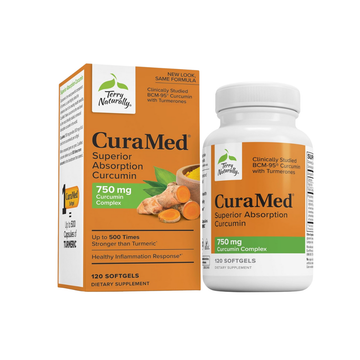 Terry Naturally CuraMed 750 mg - Antioxidant Supplement for Brain & Heart Health Support - Supplement with High-Potency Curcumin Complex - Kidney, Liver & Immune Health Support - 120 Softgels (1 Pack)